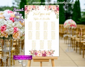 Floral Wedding Seating Charts,Blush Wedding Seating Plan, (31i)